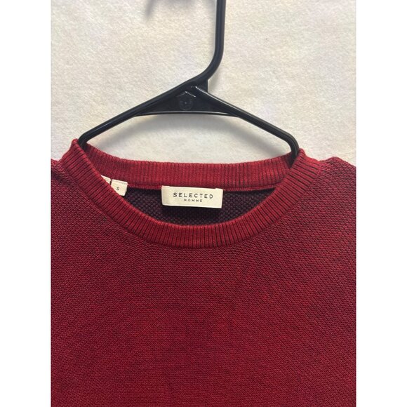 Selected Homme Red Knit Sweater S Cotton Blend Crewneck Long Sleeve Mens - Picture 3 of 10